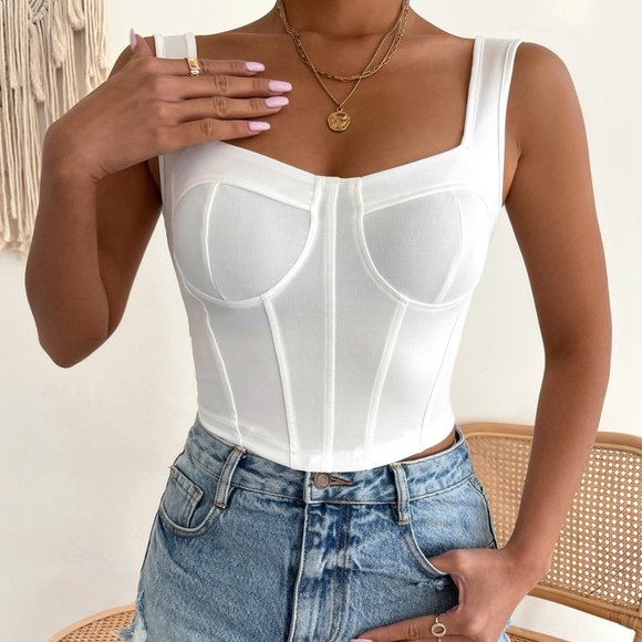 ⭐NEW, CHIC** - White Crop Corset Tank Top | OFFERS WELCOME - Picture 2 of 5